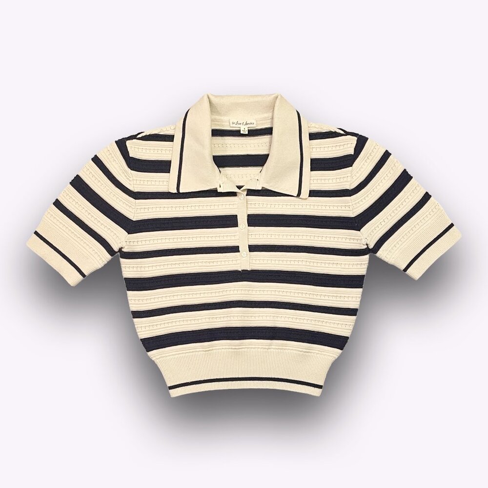 For Love And Lemons Black and Cream Striped Button Down Shirt